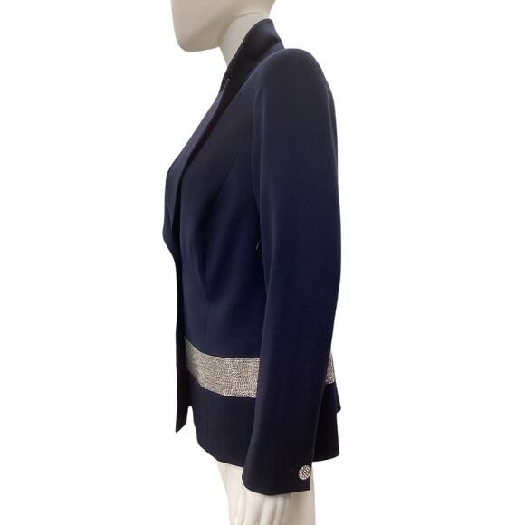 Escada Blazer Women’s Size 12 New Wool Elastane Blend Silver Beads Navy Blue - Picture 3 of 6